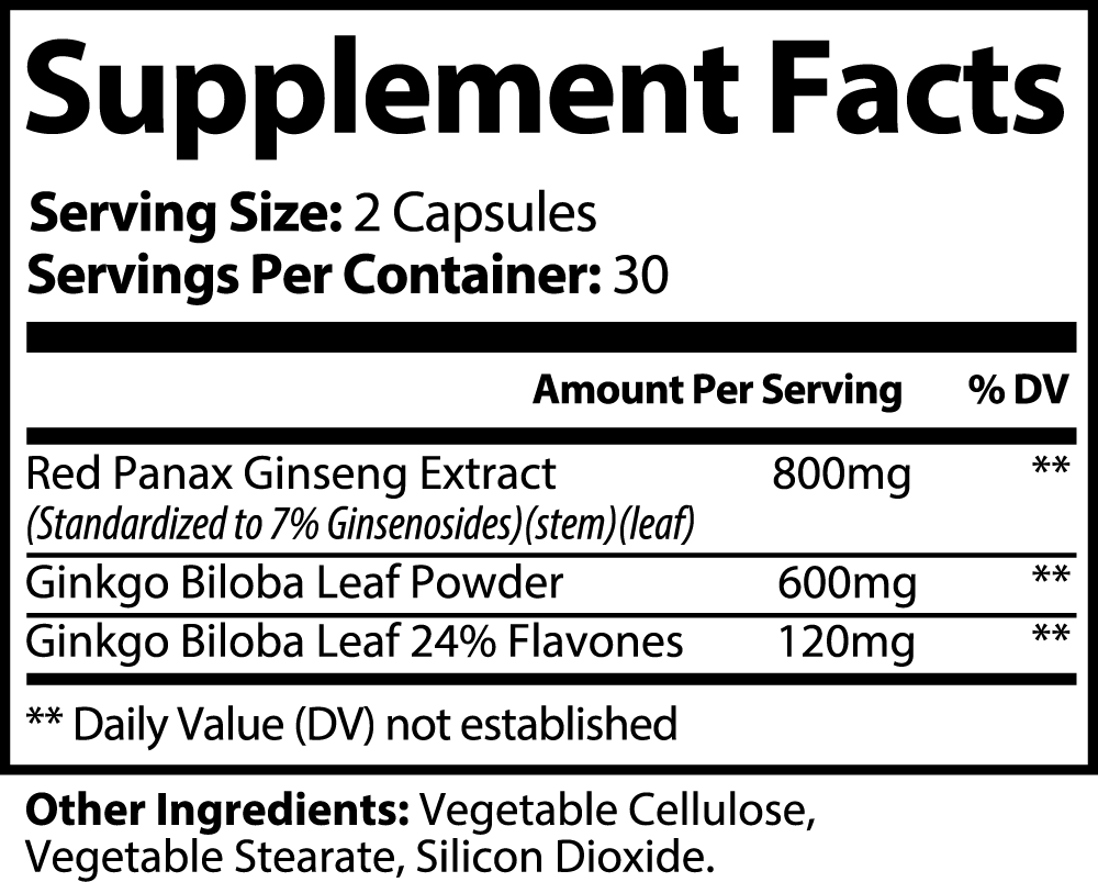 CHAMANIC Ginkgo Biloba + Ginseng Vitality Boost - 60 Capsules