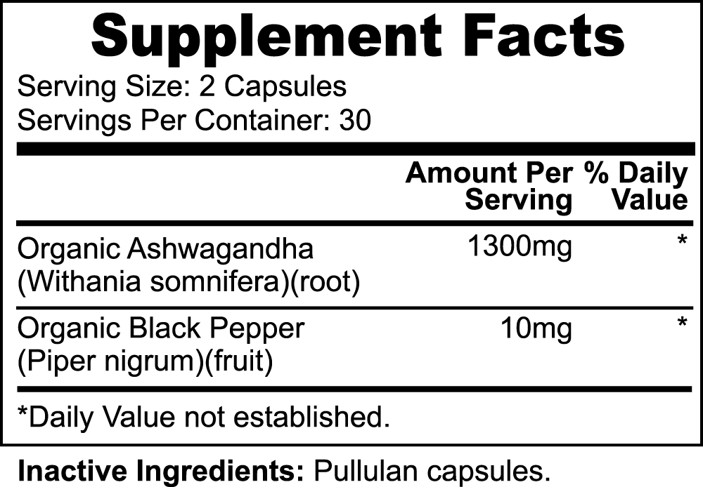 CHAMANIC Pure Ashwagandha & Black Pepper Capsules: Organic & Potent - Natural Stress Relief & Mood Enhancer - 60 Capsules